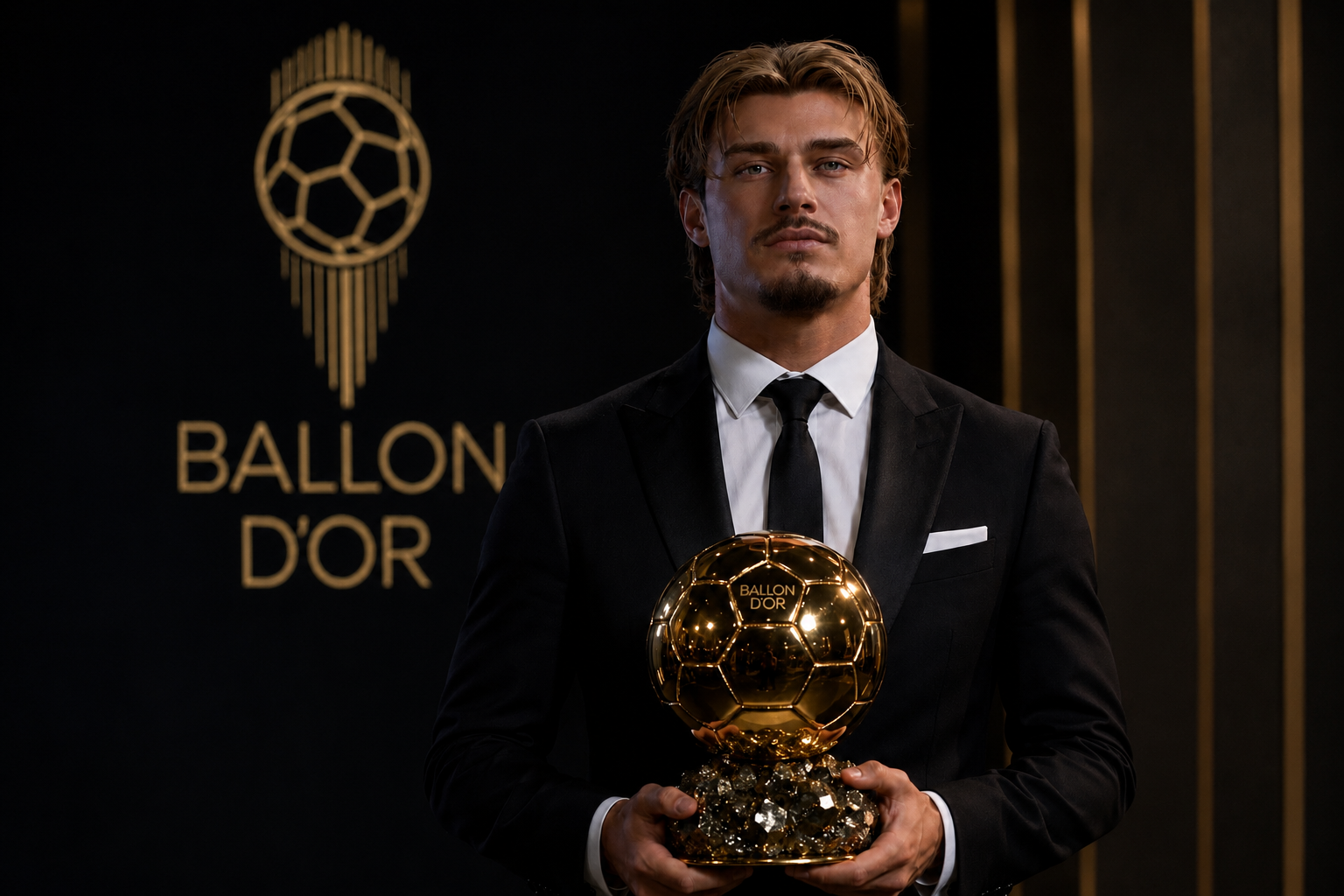Schnitzler holding the CPL Season 2 Ballon d'Or trophy